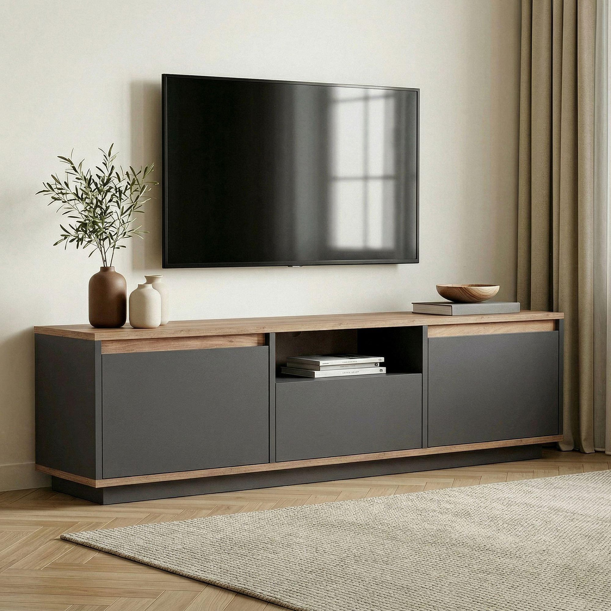 Voir la diapositive 2 : Habitat et Jardin Meuble TV en bois  Sentinel  - 160 x 30 x 42 cm - Gris anthracite