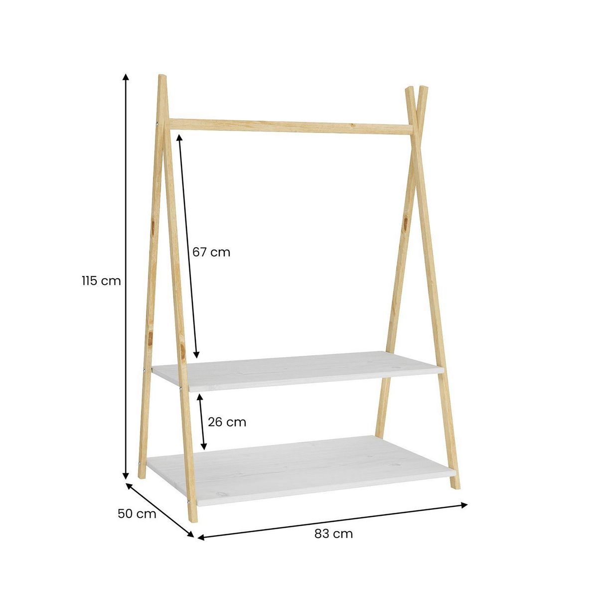 IDIMEX Penderie enfant DANILO avec étagères, en pin massif