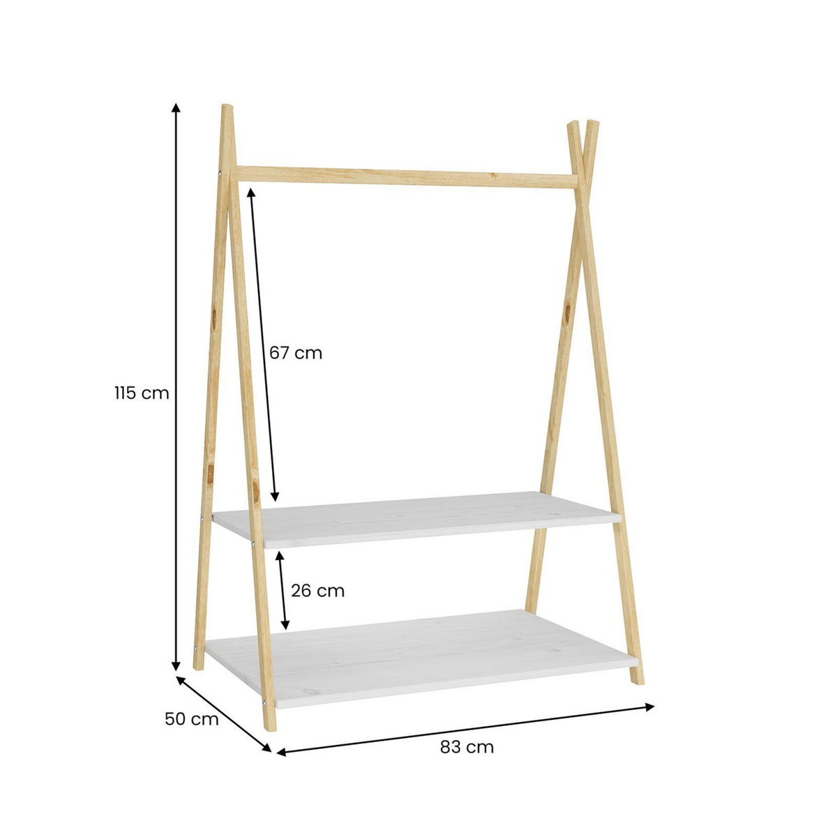 IDIMEX Penderie enfant DANILO avec étagères, en pin massif