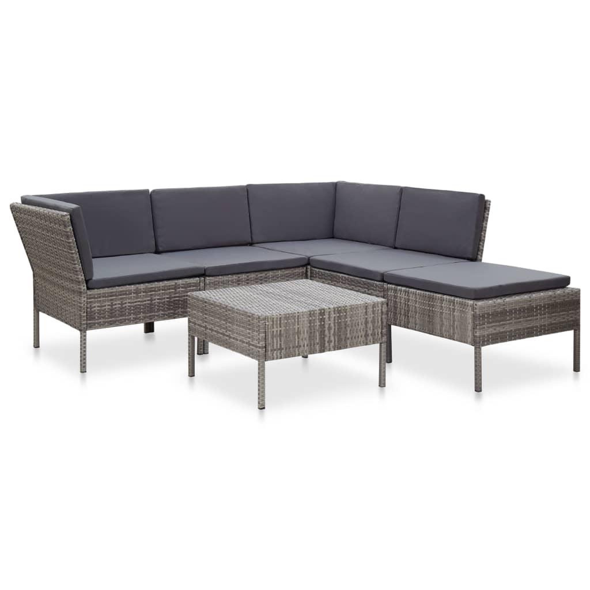 Voir la diapositive 1 : VIDAXL Salon de jardin 6 pcs avec coussins resine tressee gris