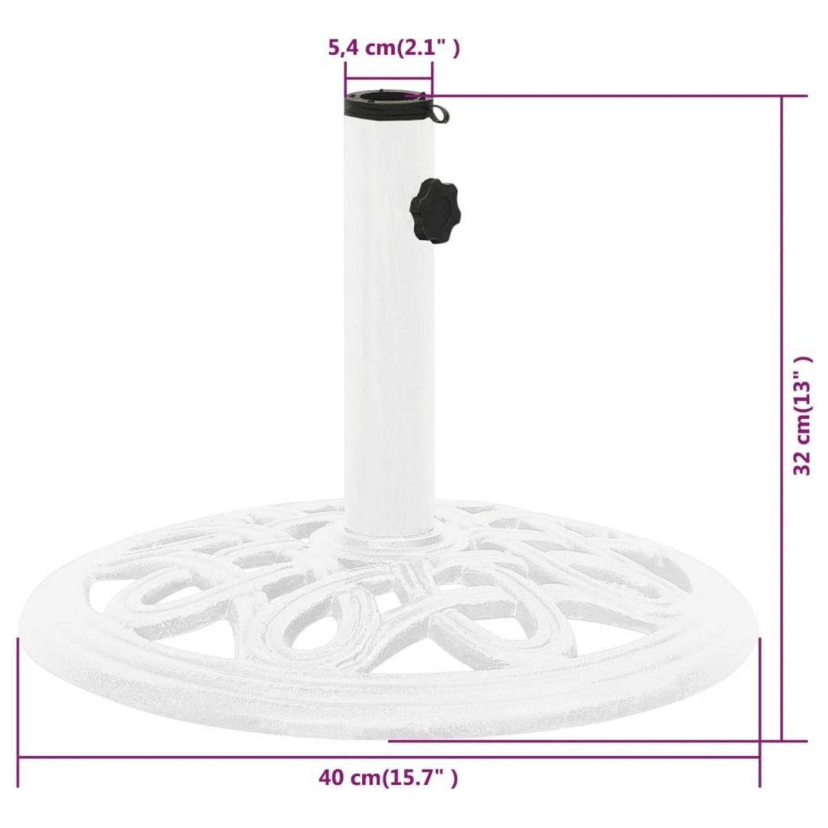 VIDAXL Socle de parasol Blanc 40x40x32 cm Fonte