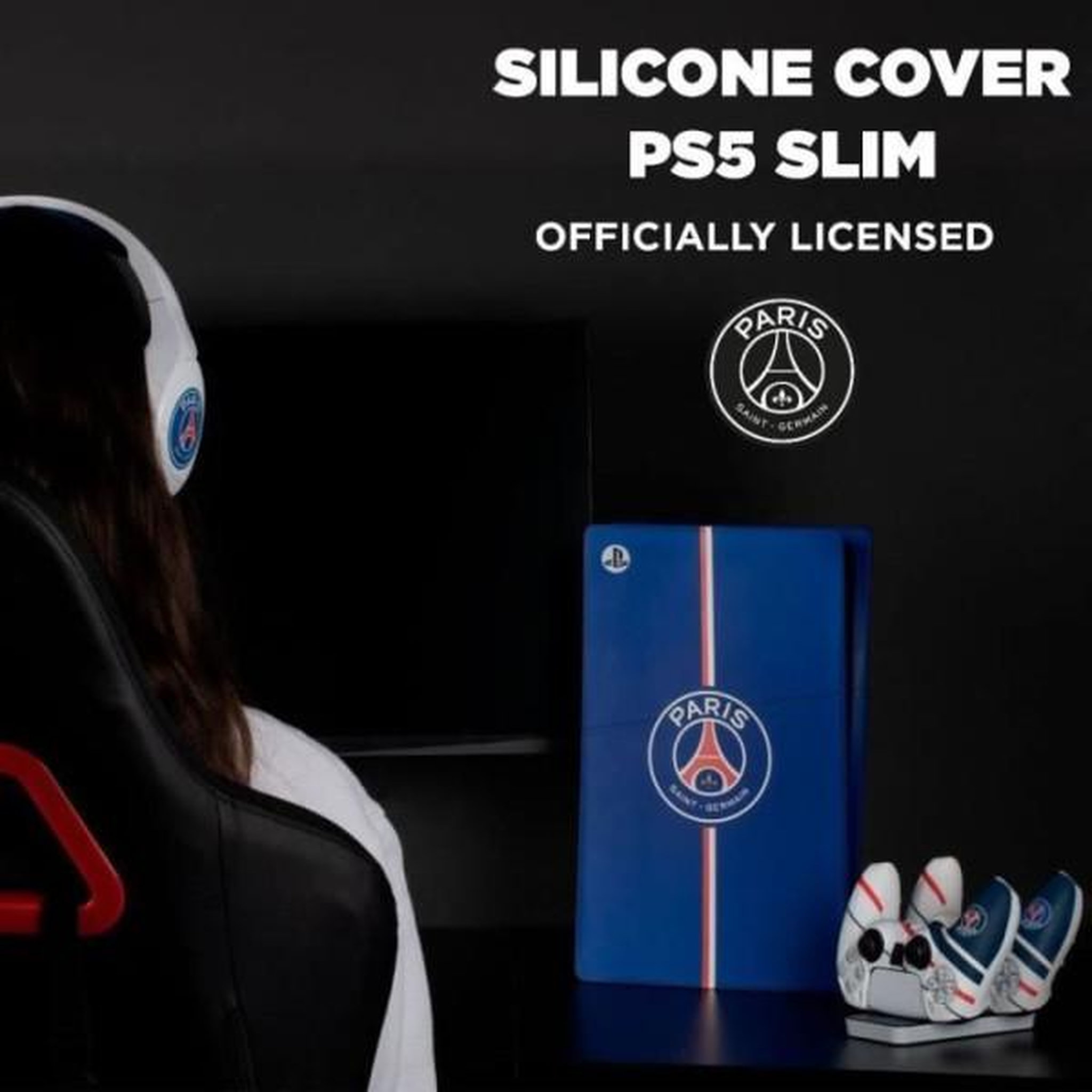 Voir la diapositive 5 : Konix Façade de protection - KONIX - PSG - PS5 Slim - Silicone - Antichoc - Anti-rayures - Bleu