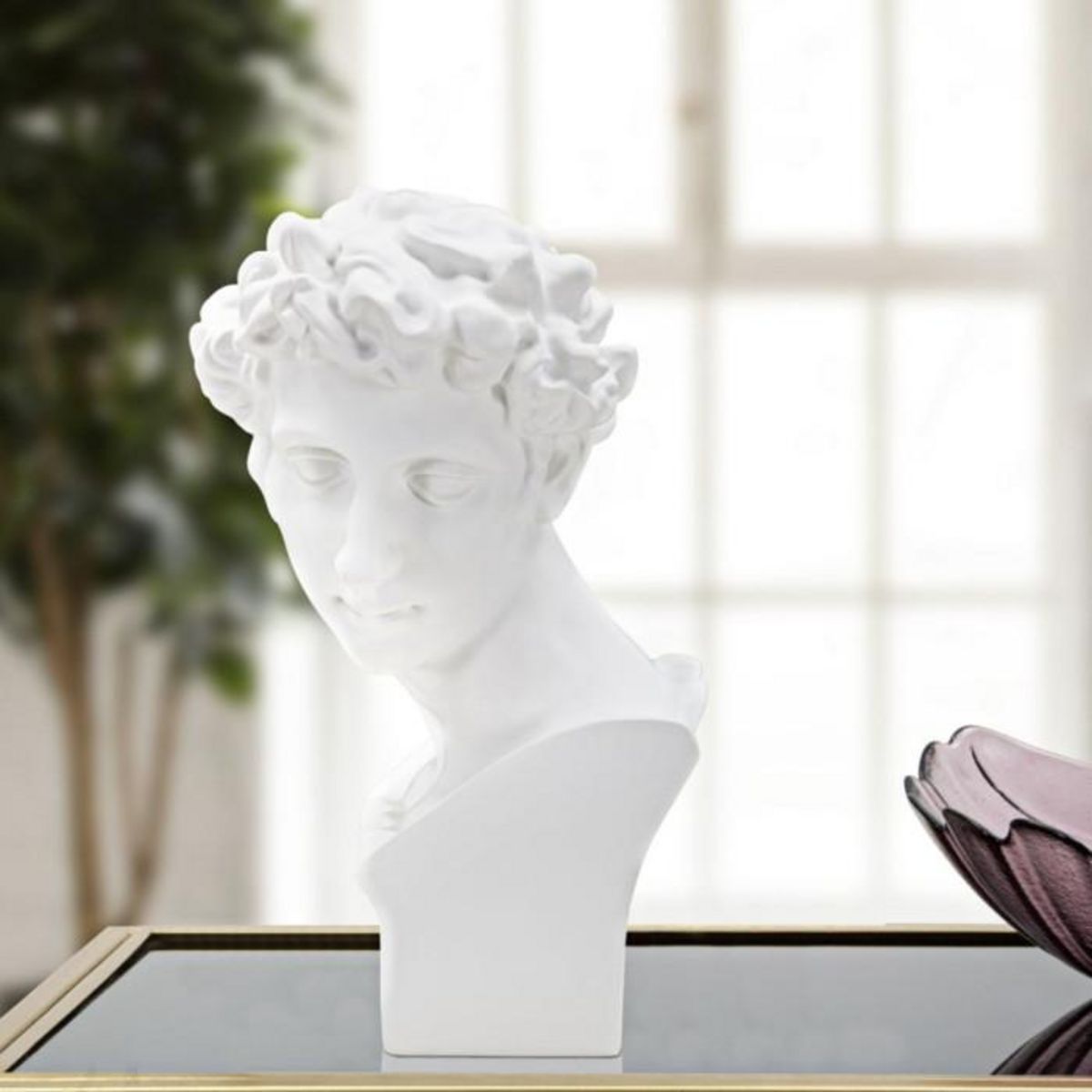 Paris Prix Statuette Tête Déco  Jeune Homme  30cm Blanc