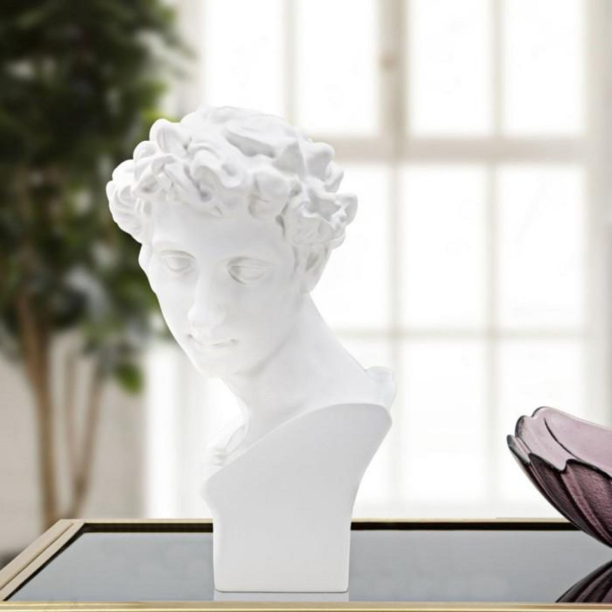 Paris Prix Statuette Tête Déco  Jeune Homme  30cm Blanc