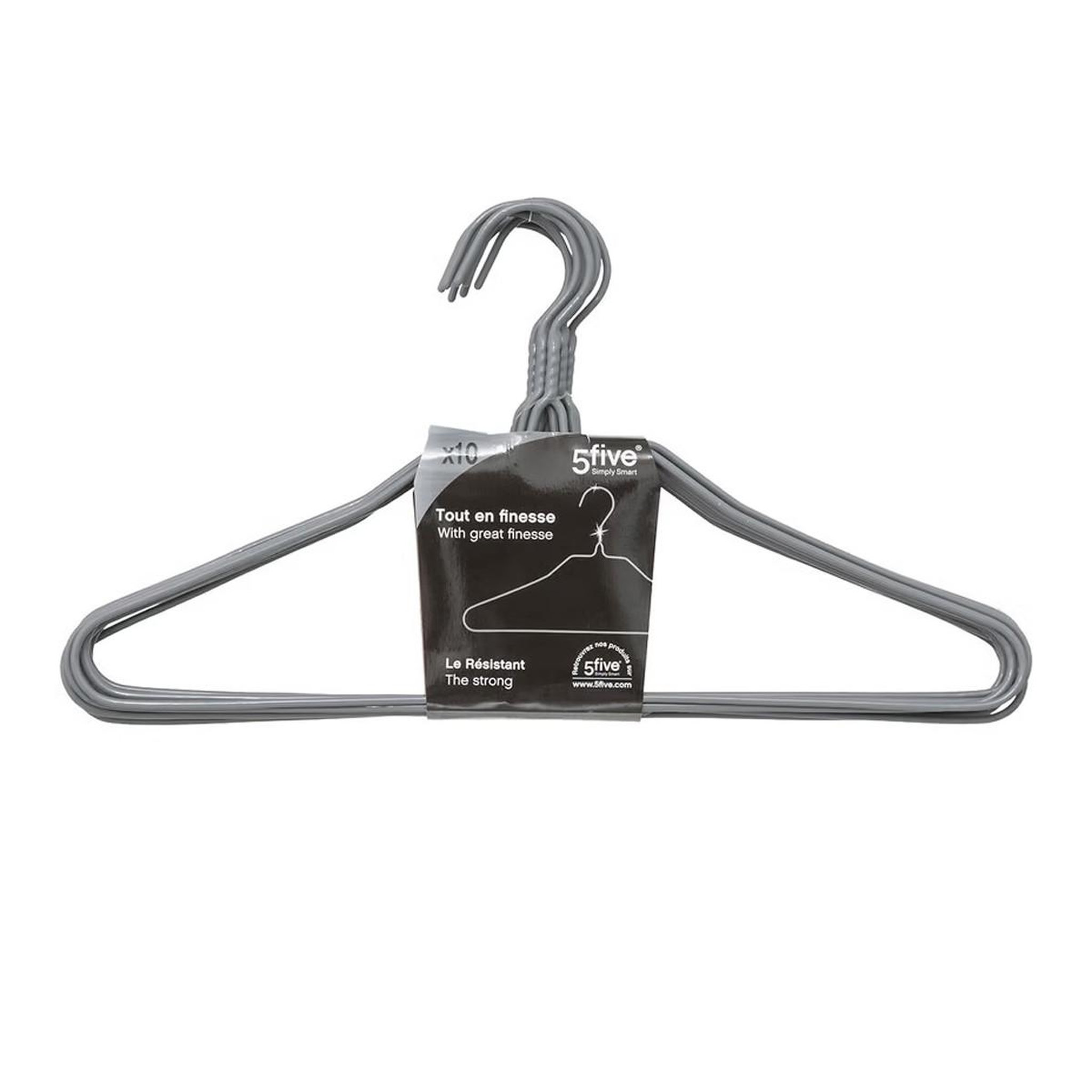 FIVE Lot de 10 Cintres en Métal  Fin  39cm Gris