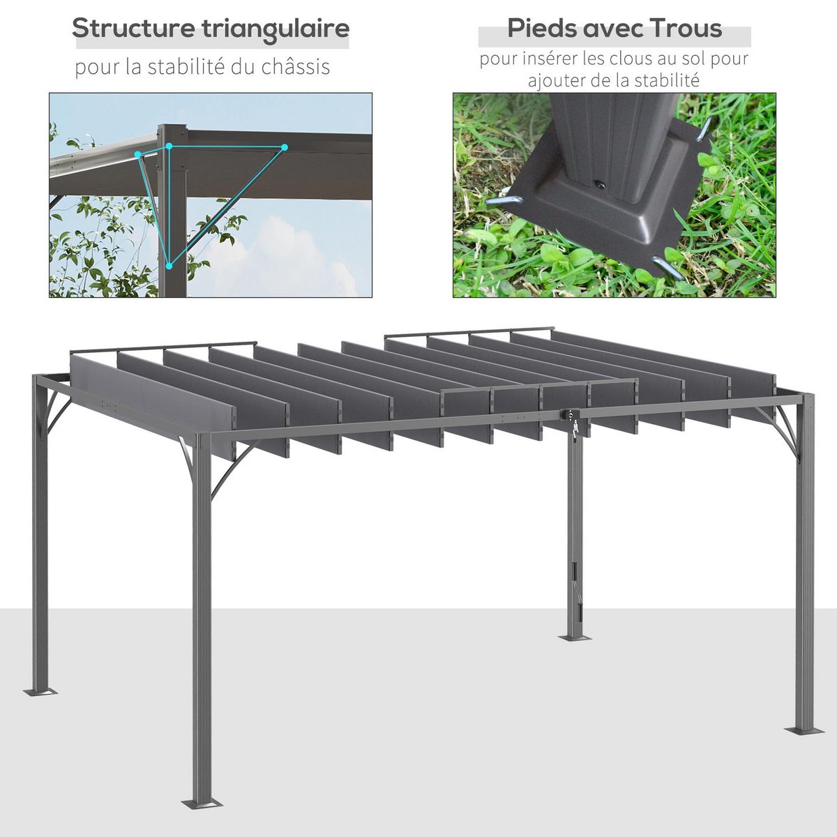 OUTSUNNY Pergola lames orientables dim. 3,9L x 2,95l x 2,13H m structure alu. acier époxy polyester gris