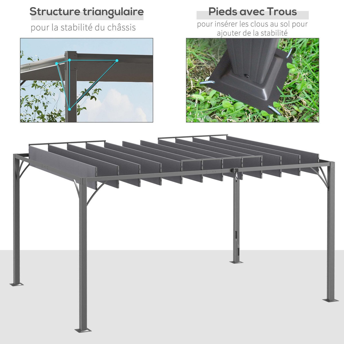 OUTSUNNY Pergola lames orientables dim. 3,9L x 2,95l x 2,13H m structure alu. acier époxy polyester gris