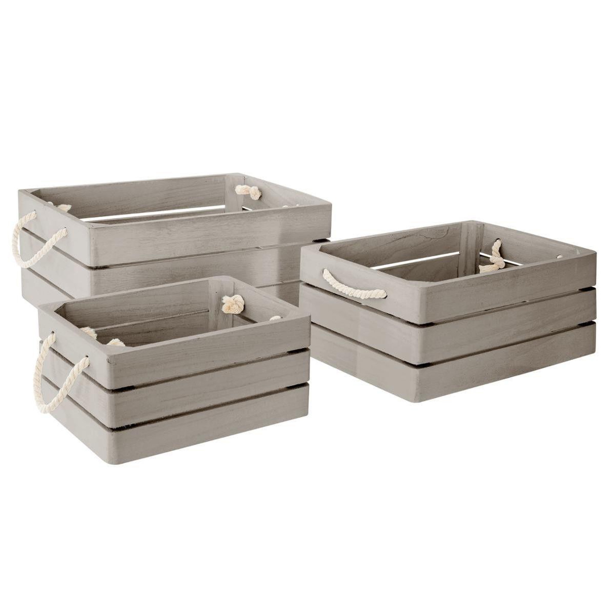 Voir la diapositive 1 : ATMOSPHERA Lot de 3 caisses en bois  cagette  35cm gris