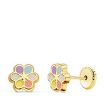 L'ATELIER D'AZUR Boucles d'Oreilles Or 18 Carats 750 Jaune et émail - Fleurs