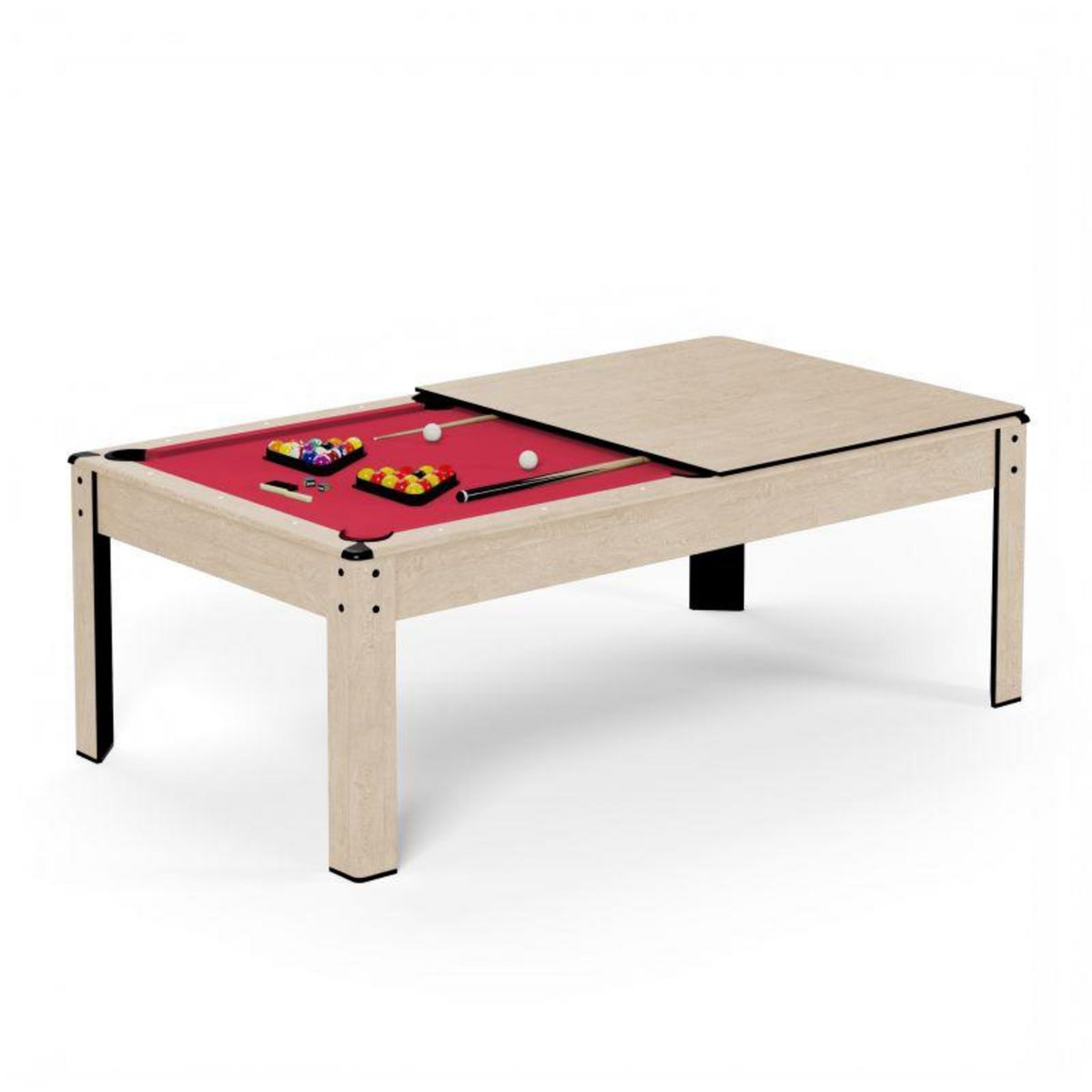 SOKKER Billard Américain convertible table 8 places KITBILL 7FT - 226 x 126,5 x 80 cm Plateau dînatoire et accessoires inclus - Beige