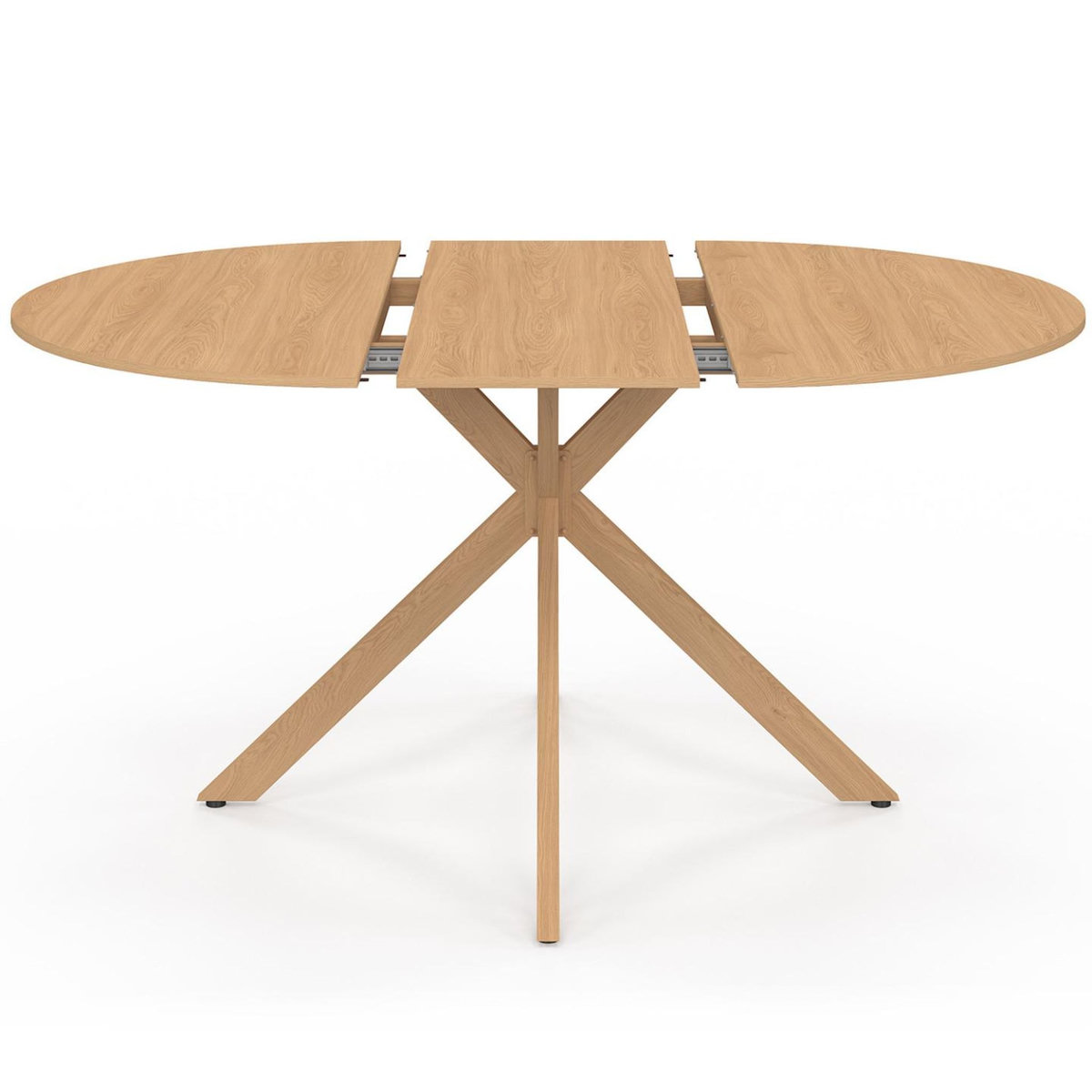 ID MARKET Table à manger extensible ronde ALIX 4-8 personnes pied araignée bois effet hêtre 110-150 cm
