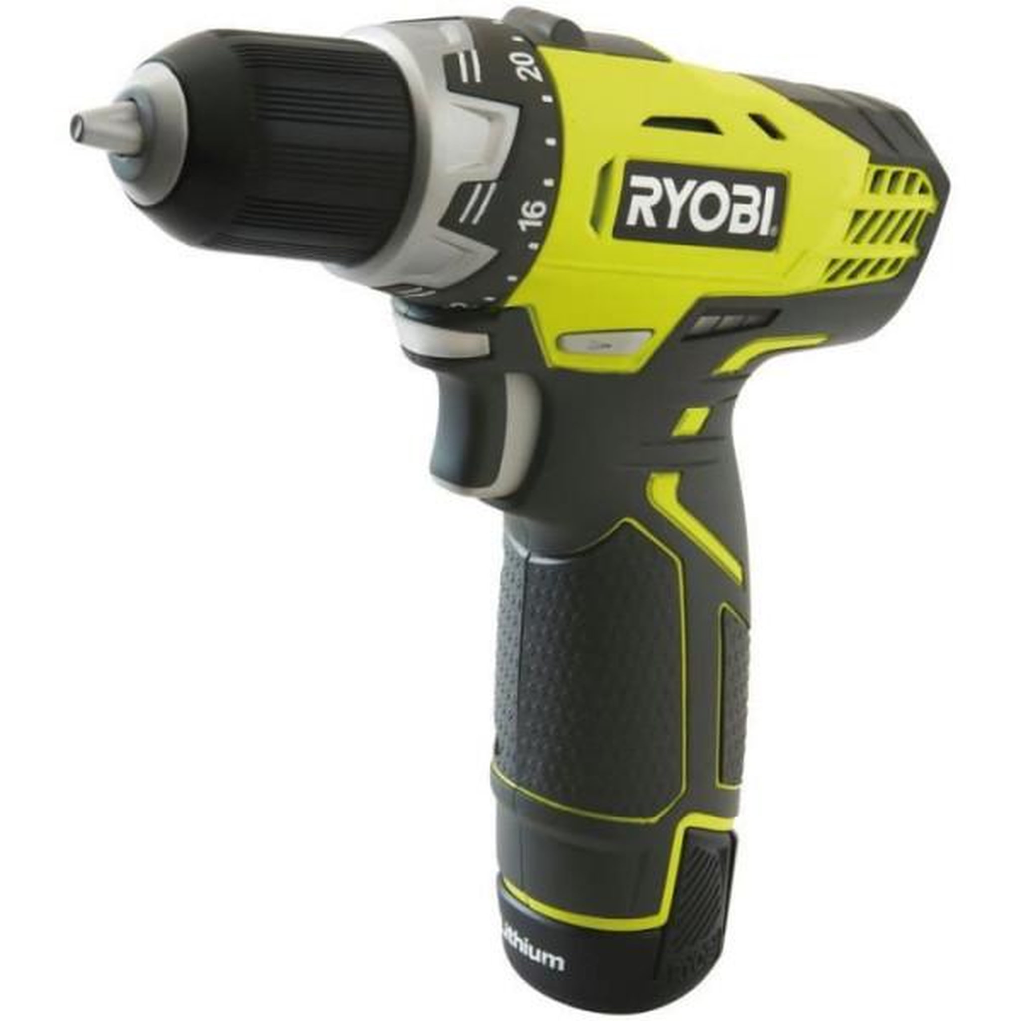 Voir la diapositive 2 : Ryobi RYOBI - Perceuse-visseuse 12V - 1 vitesse - 25 Nm - 24 positions - mandrin 10 mm + 2 batteries 2 Ah, chargeur & sac - RCD1201-22