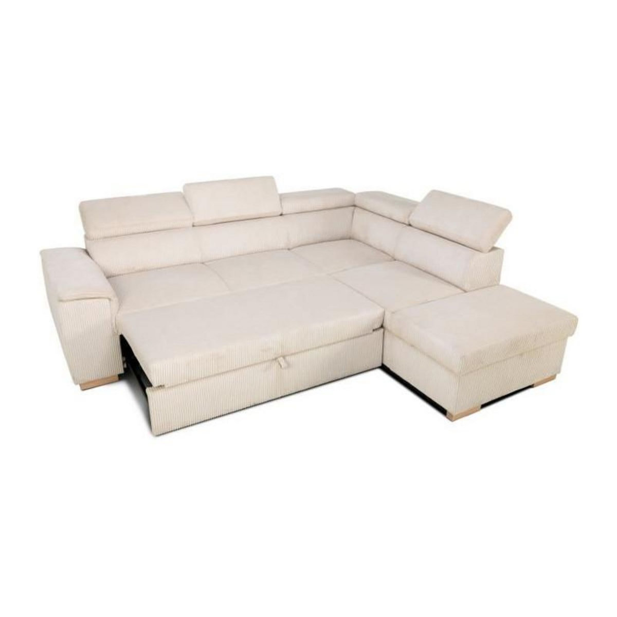 DAYTON Canapé d'angle convertible réversible 5 places DAYTONA - Velours côtelé beige - Coffre de rangement - L 260 x H 94 x P 216 c