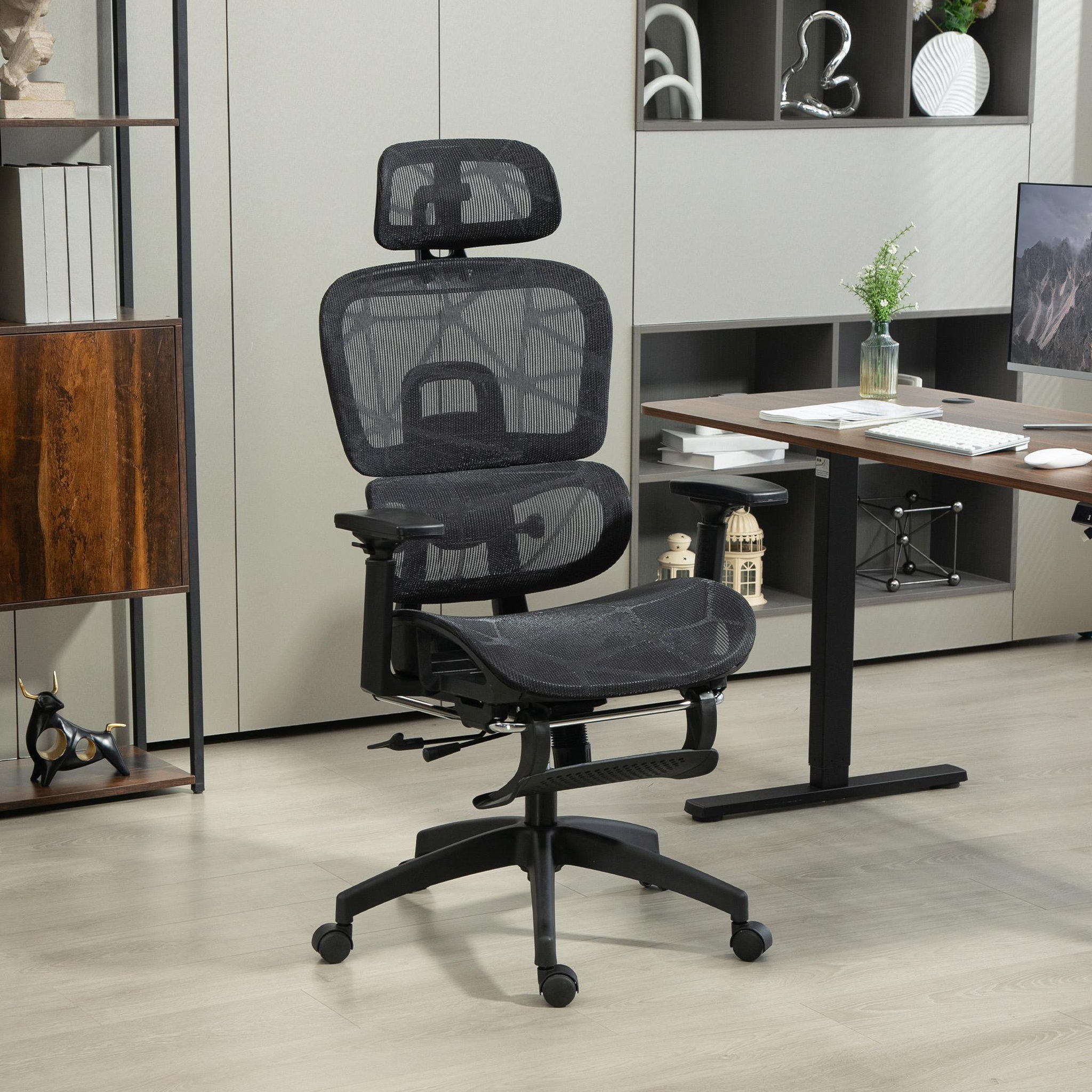Voir la diapositive 2 : HOMCOM Fauteuil de bureau ergonomique grand confort entièrement réglable tissu maille noir