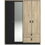 PARISOT Armoire - Chene / Noir - 4 portes 2 tiroirs - 162 x 52,1 x 199,2 cm - PARISOT