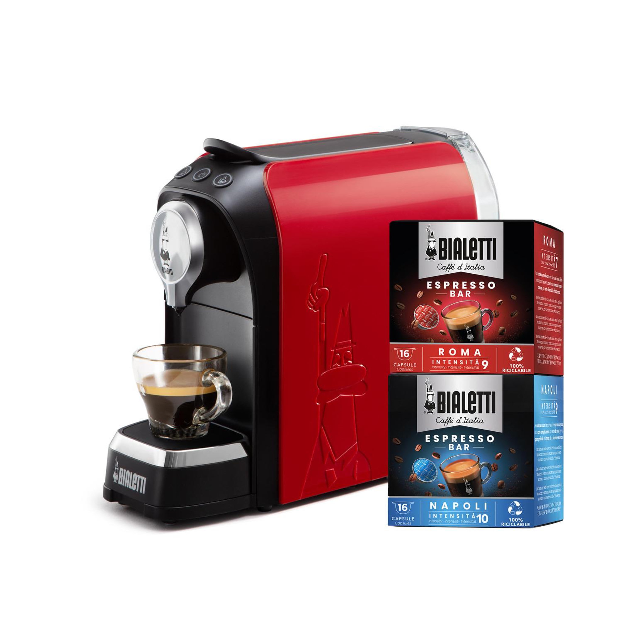 Voir la diapositive 1 : BIALETTI Machine à expresso automatique bialetti bundle super + 32 capsules 0,7 l rouge