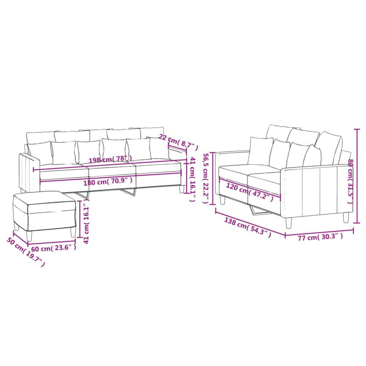 VIDAXL Ensemble de canapes 3 pcs avec coussins Gris fonce Velours