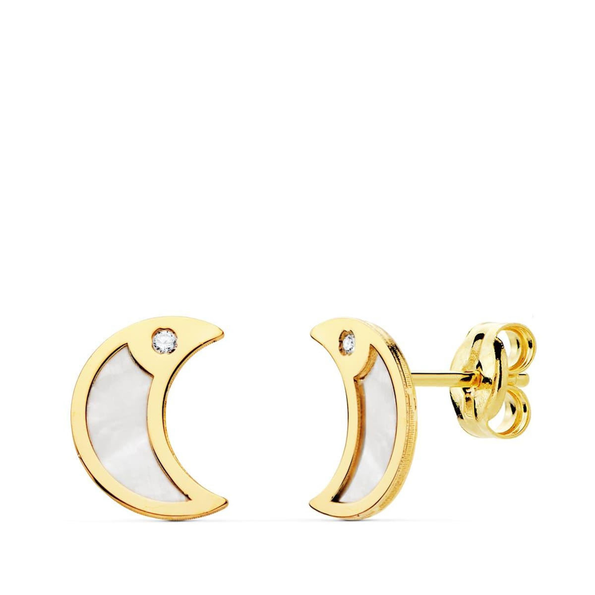 L'ATELIER D'AZUR Boucles d'Oreilles Or 18 Carats 750 Jaune - Nacre et Zirconiums - Lunes