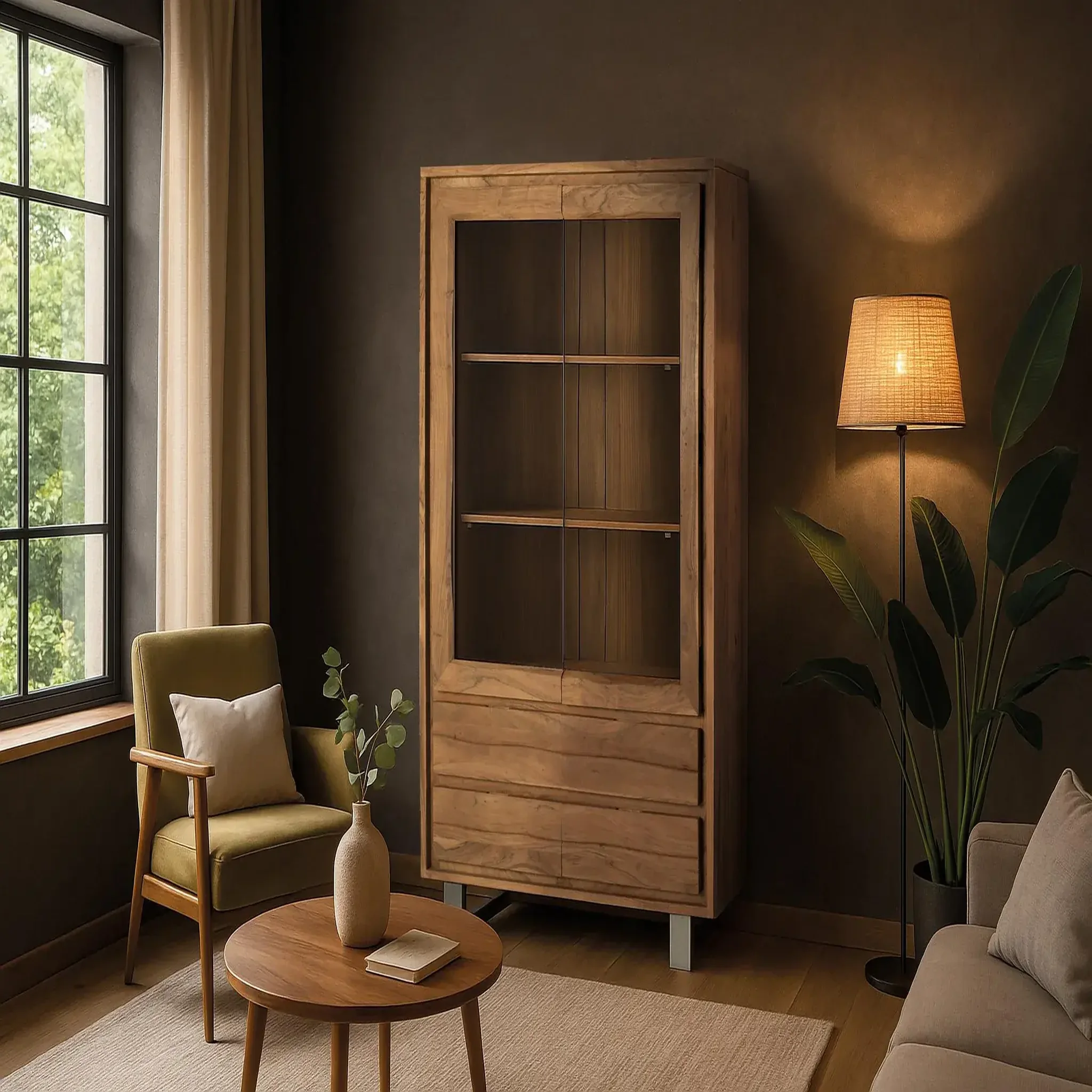 Voir la diapositive 2 : GINER Y COLOMER SL Vitrine en bois d'acacia 120 cm style rustique moderne