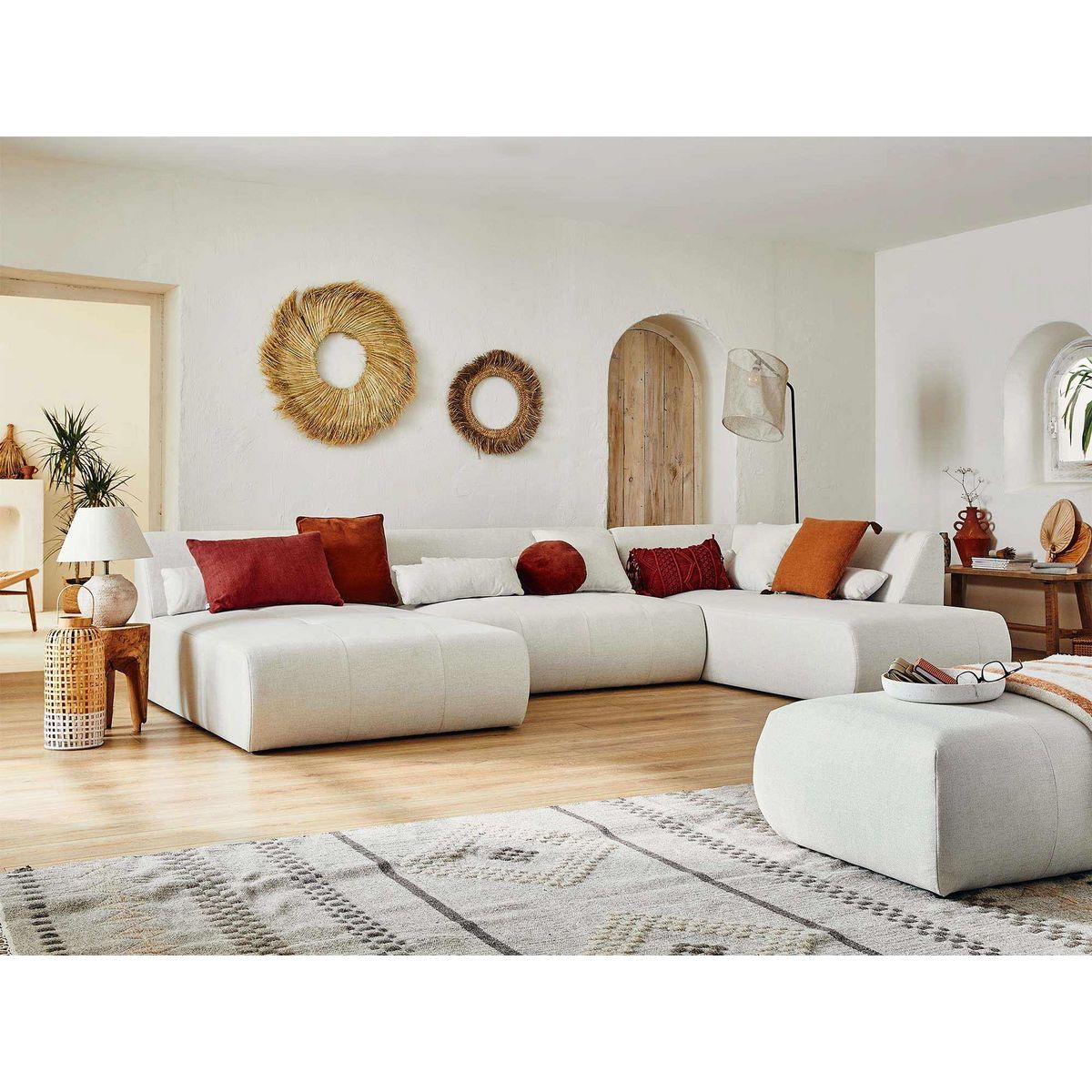 LISA DESIGN Onyx - canapé panoramique d'angle droit 7 places - en tissu