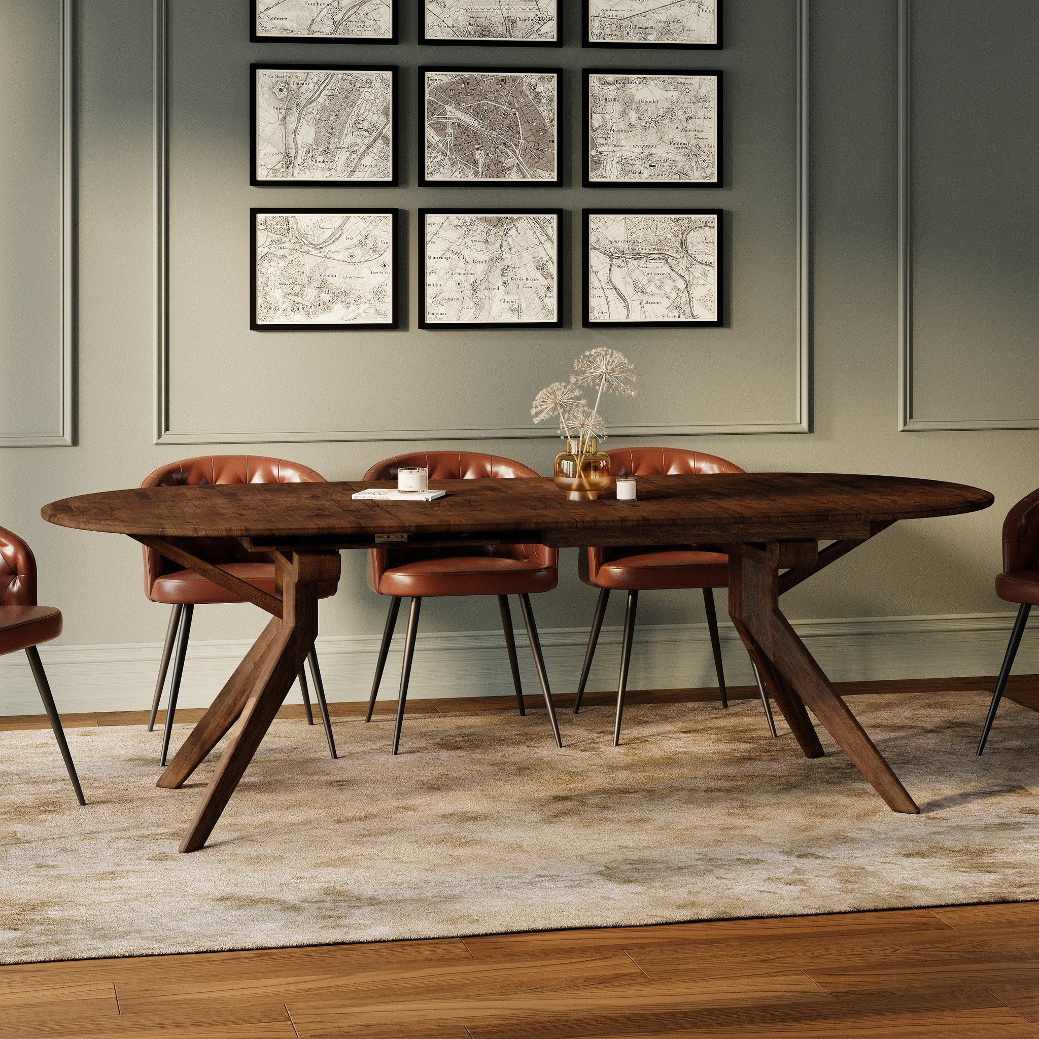 Voir la diapositive 2 : MAISON PAVANE Table extensible en bois d'hévéa massif foncé 6 à 10 personnes-oli