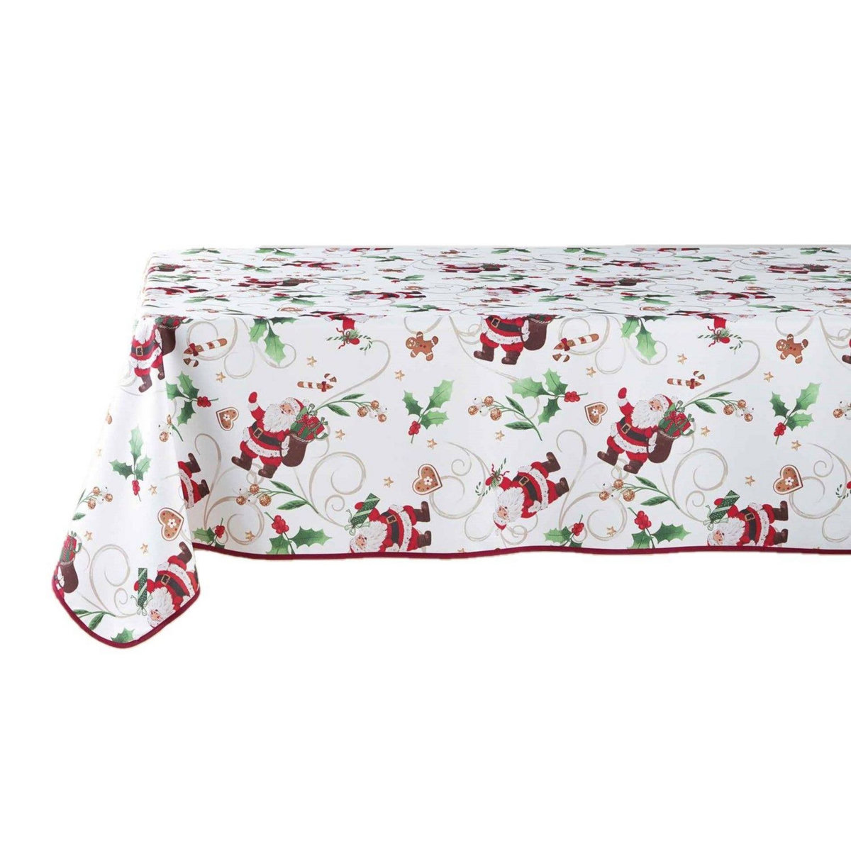 Douceur d'Intérieur Nappe rectangulaire antitache et infroissable Père Noël - 150 x 240 cm - Blanc et rouge