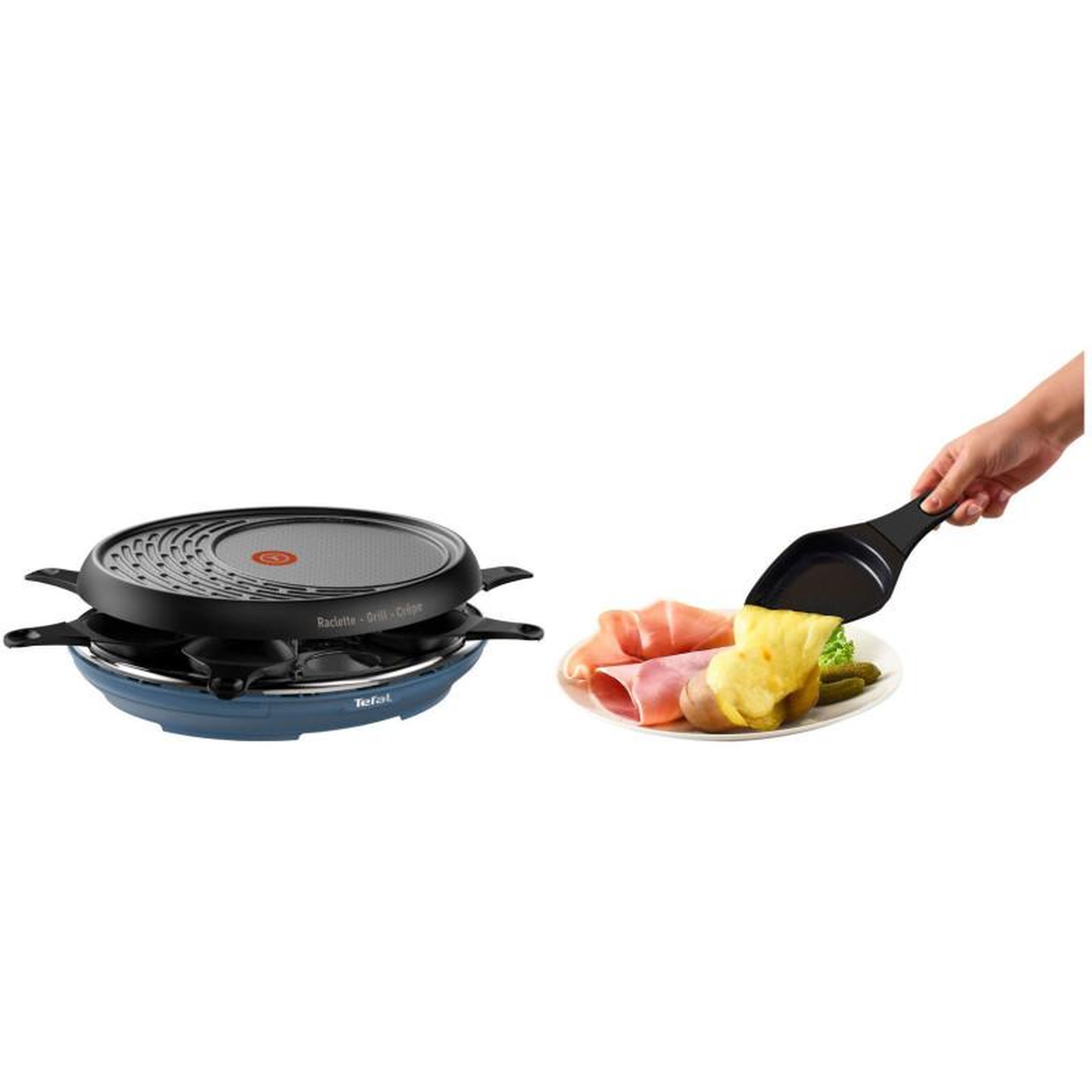 Voir la diapositive 2 : TEFAL Appareil à raclette 8 personnes 1050w + gril + crêpière - RE310401