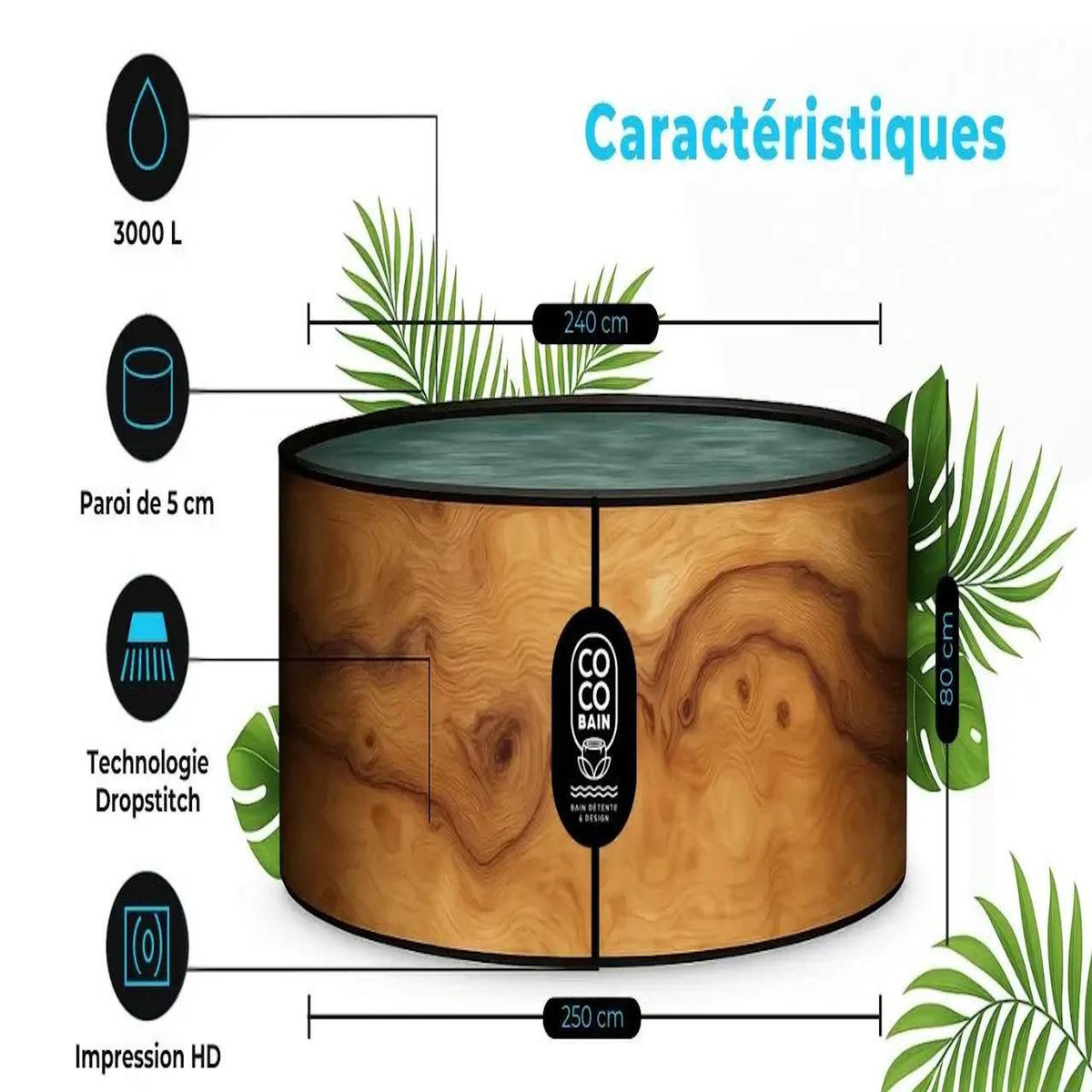 COCO SPA Piscine gonflable 250 cm Aruba XL, 2700 litres