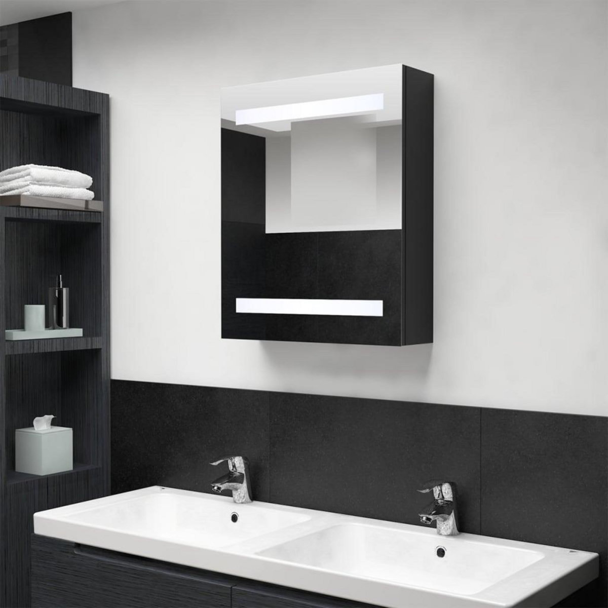 VIDAXL Armoire de salle de bain a miroir LED noir 50x14x60 cm