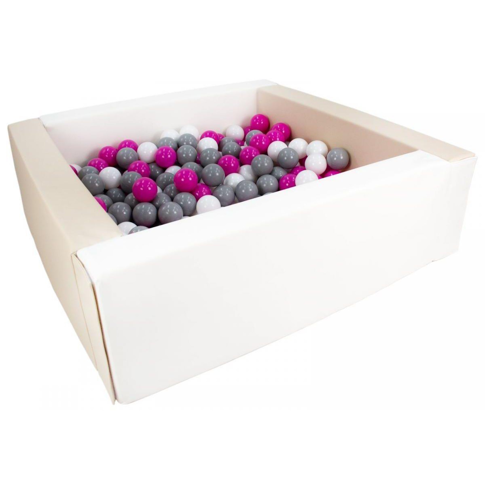 VELINDA Piscine à balles carrée avec 300 balles - blanc, cappuccino/blanc, rose, gris