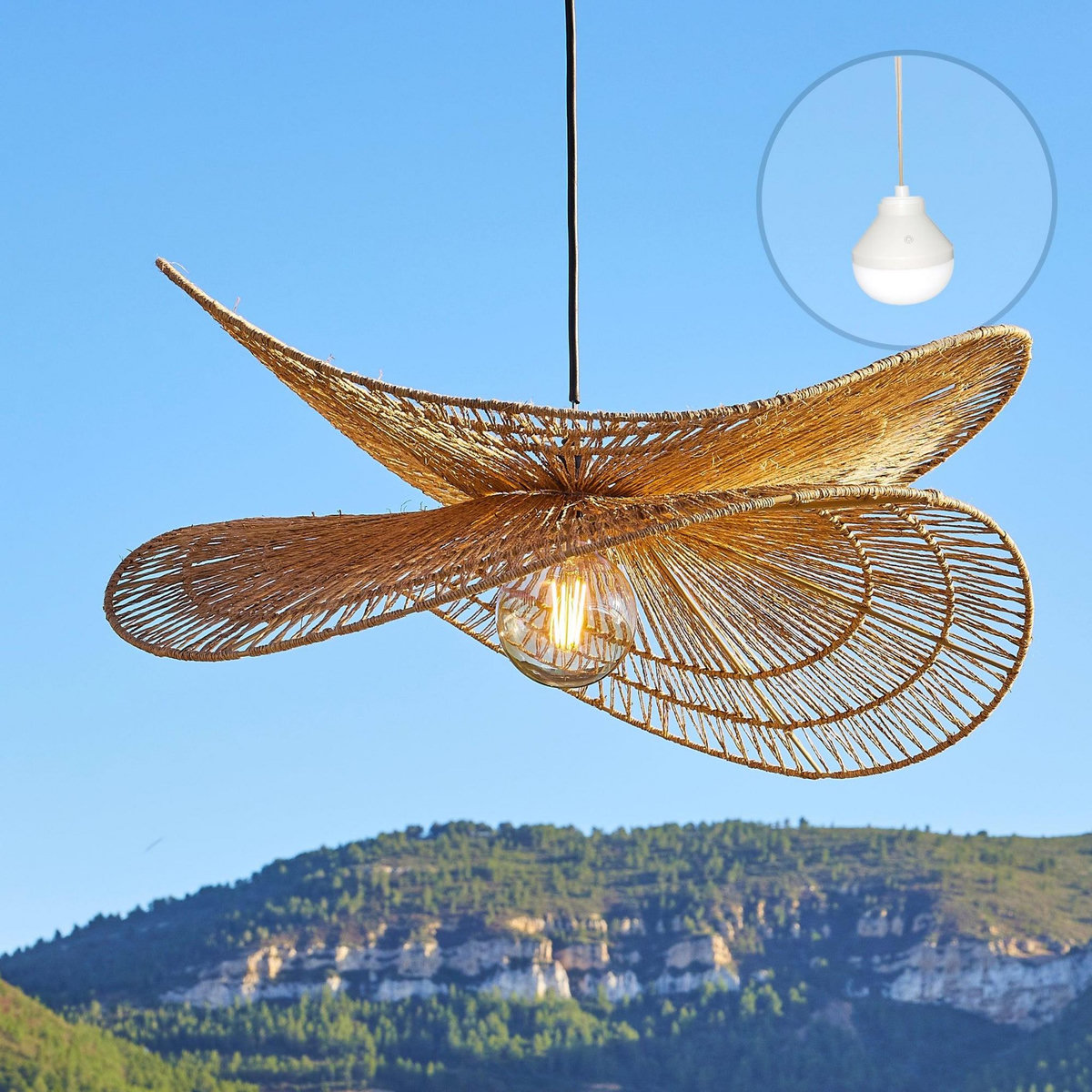 Lumisky Suspension d'extérieur nomade SOLARA Bois Jute H21CM