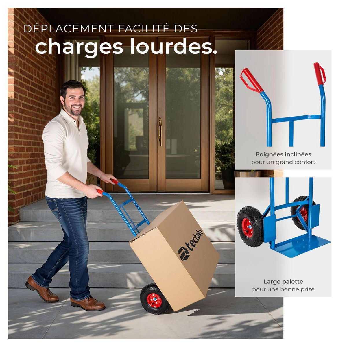 tectake Diable rigide avec châssis en acier bleu