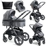 bebelissimo bebelissimo - poussette combinée trio 3 en 1 - siège auto 0m – nacelle – jusqu'à 22kg - gris - premium