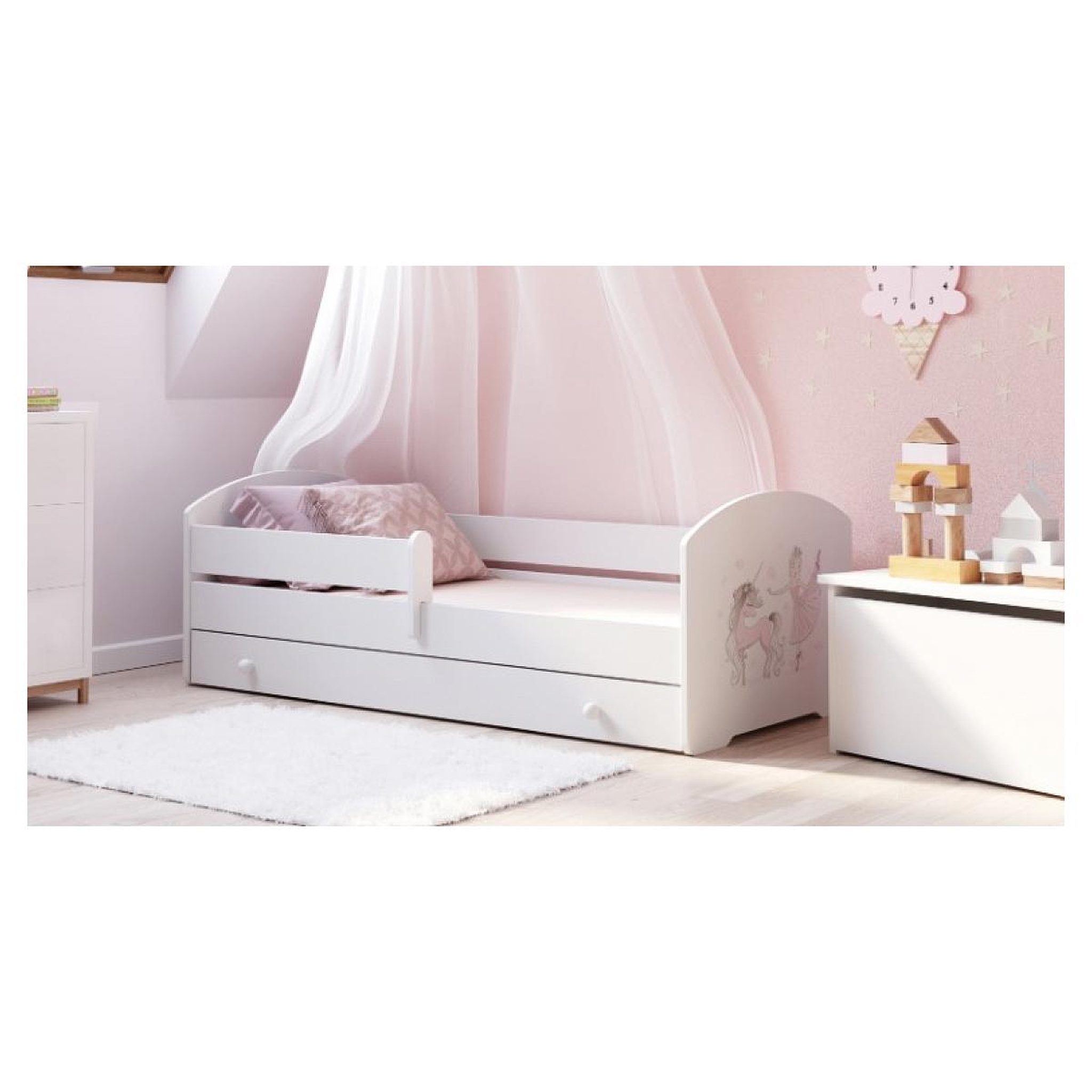 Voir la diapositive 2 : KOBI Lit enfant LUK BAR+SZU 160x80 danseuse tiroir de rangement avec matelas