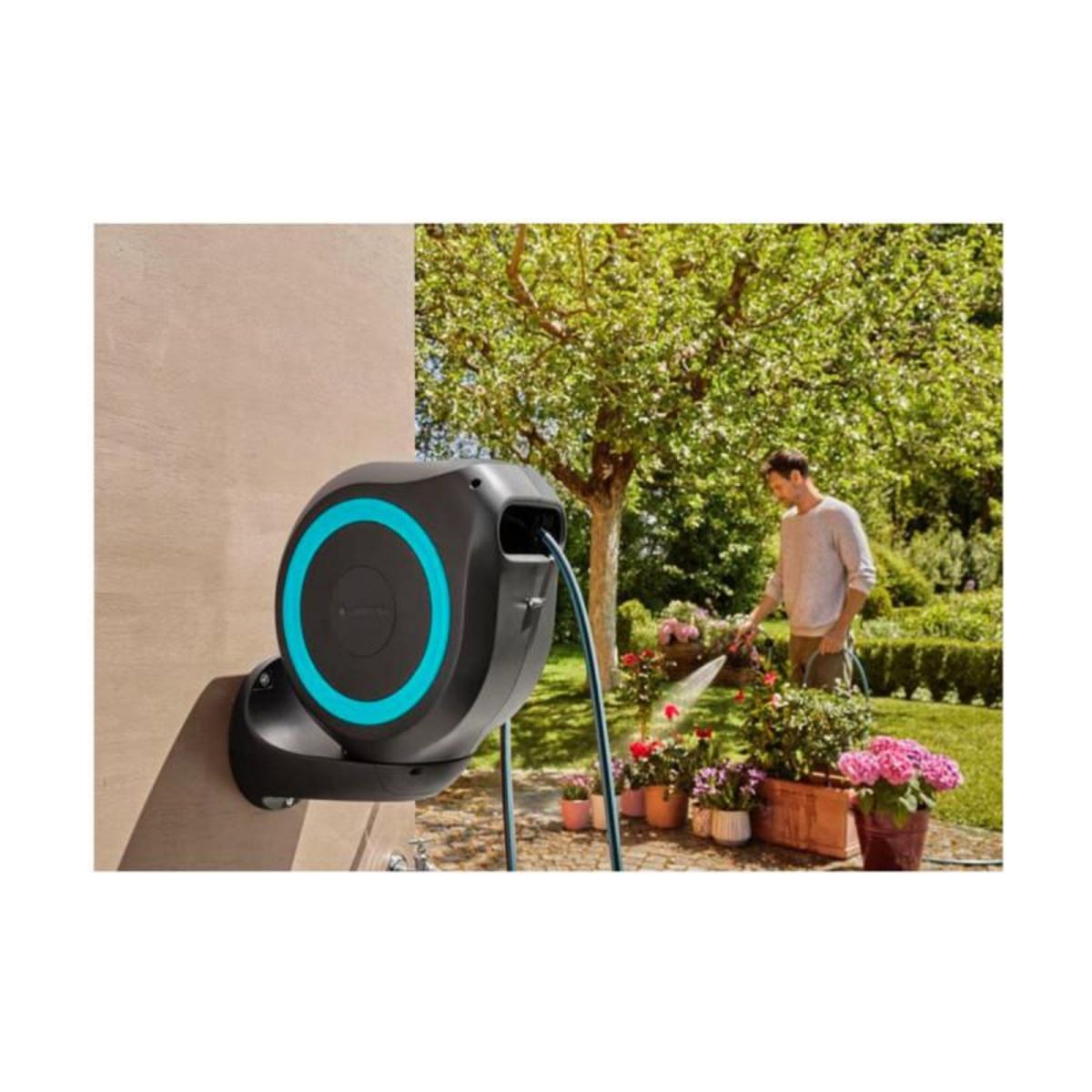 Gardena Dévidoir automatique mural GARDENA RollUp M - 20 m - Bleu - 18610-20
