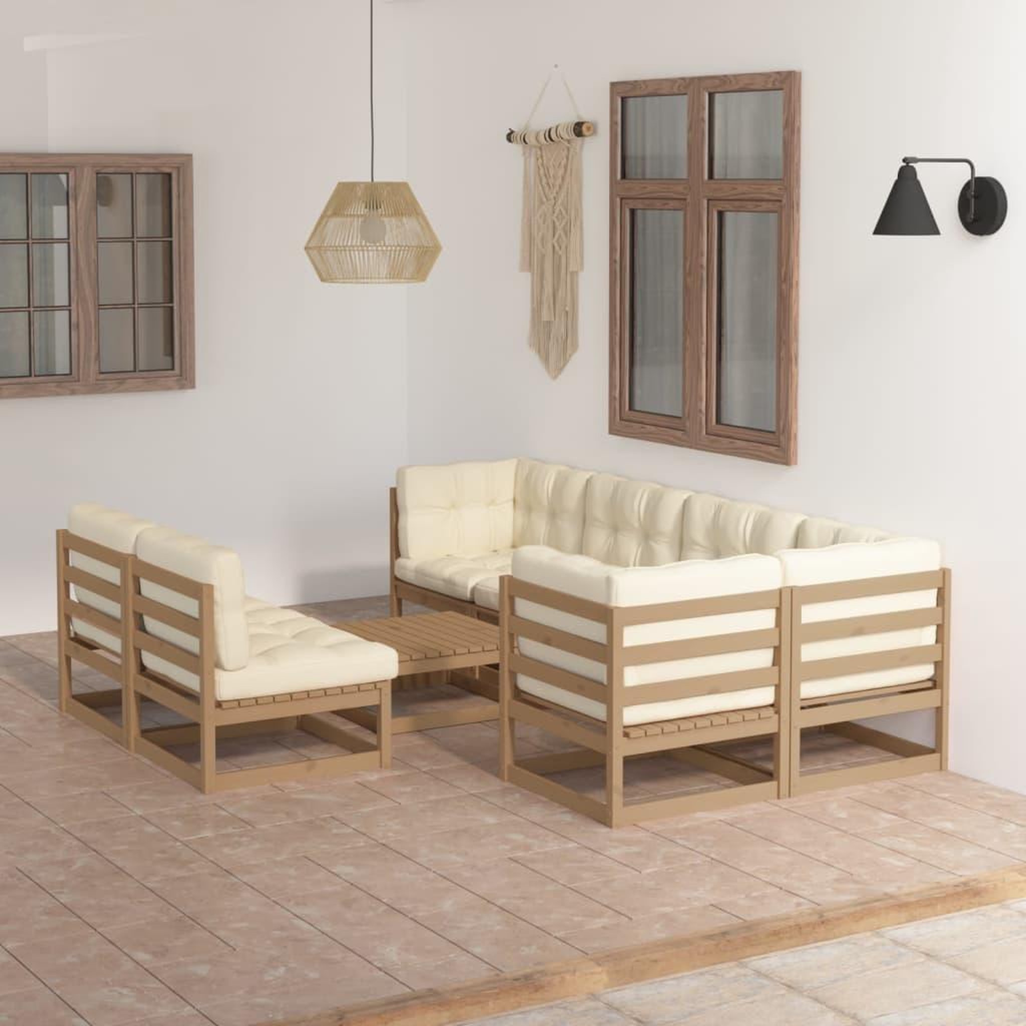 Voir la diapositive 1 : VIDAXL Salon de jardin 8 pcs avec coussins Bois de pin massif