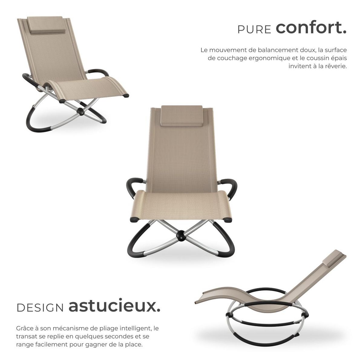 tectake Bain de soleil avec textilène beige