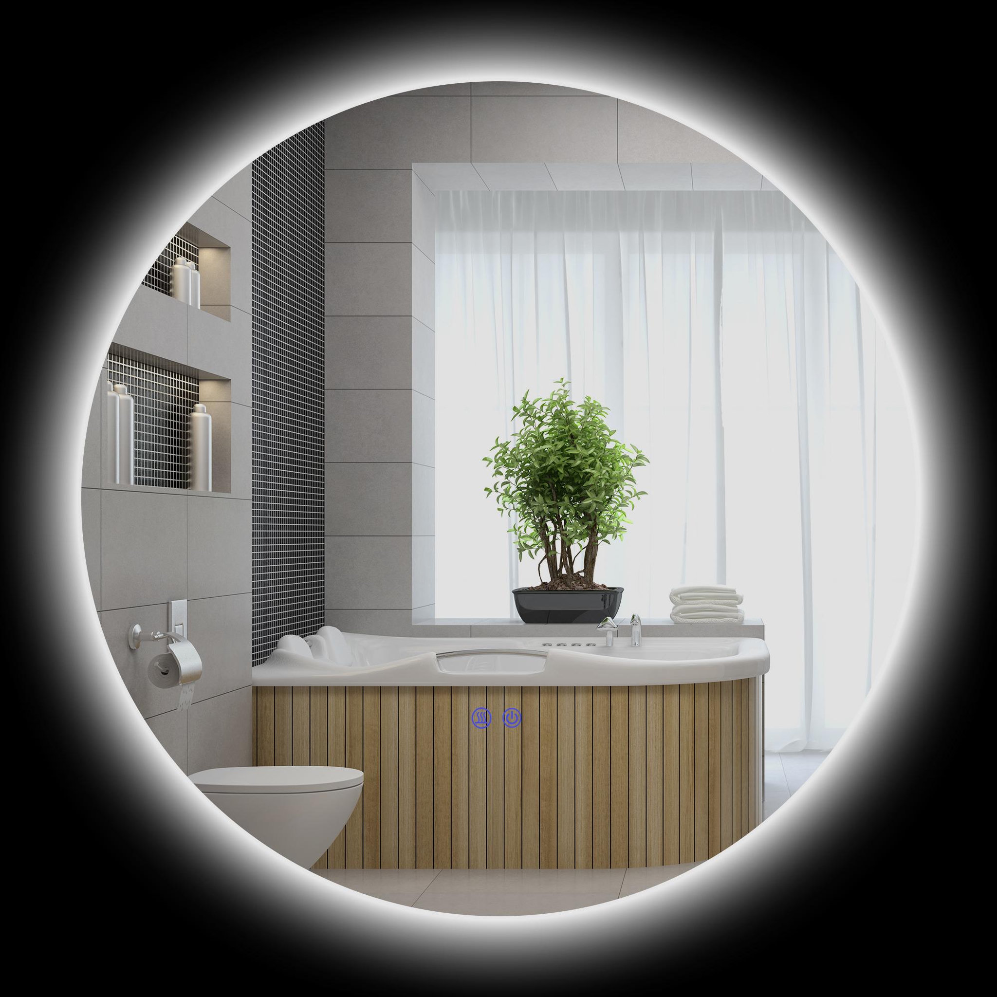 KLEANKIN Miroir rond lumineux led de salle de bain 70 cm avec éclairage interrupteur tactile système antibuée miroir mural led à luminosité réglable 35 w gris