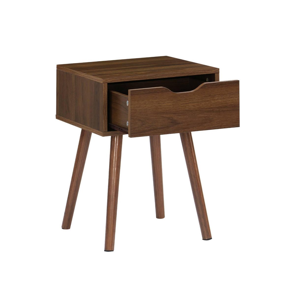 SWEEEK Table de chevet décor bois teinté noyer. 1 tiroir. pieds compas