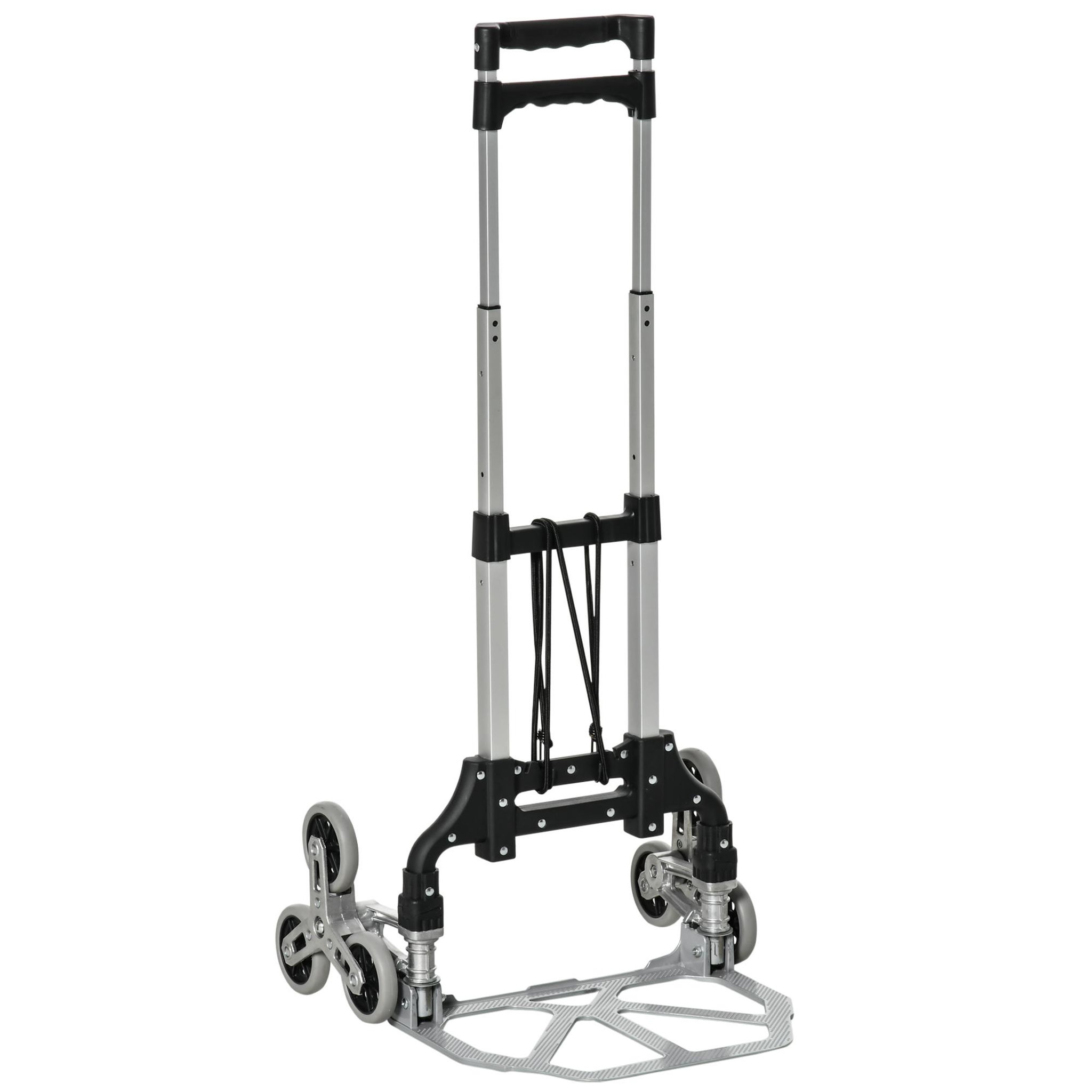 Voir la diapositive 1 : HOMCOM Diable pour escalier 6 roues diable repliable 70 Kg - poignée télescopique - chariot de manutention pliable alu. Noir