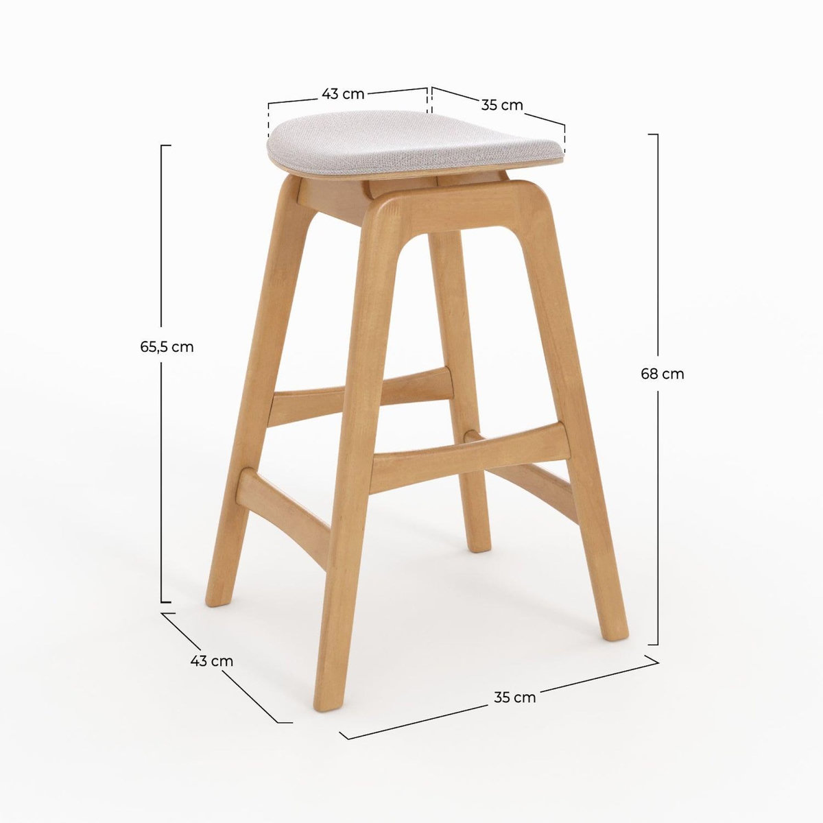 Rendez vous déco Lot de 2 tabourets pour îlot central 65,5 cm en bois et tissu beige-Jude