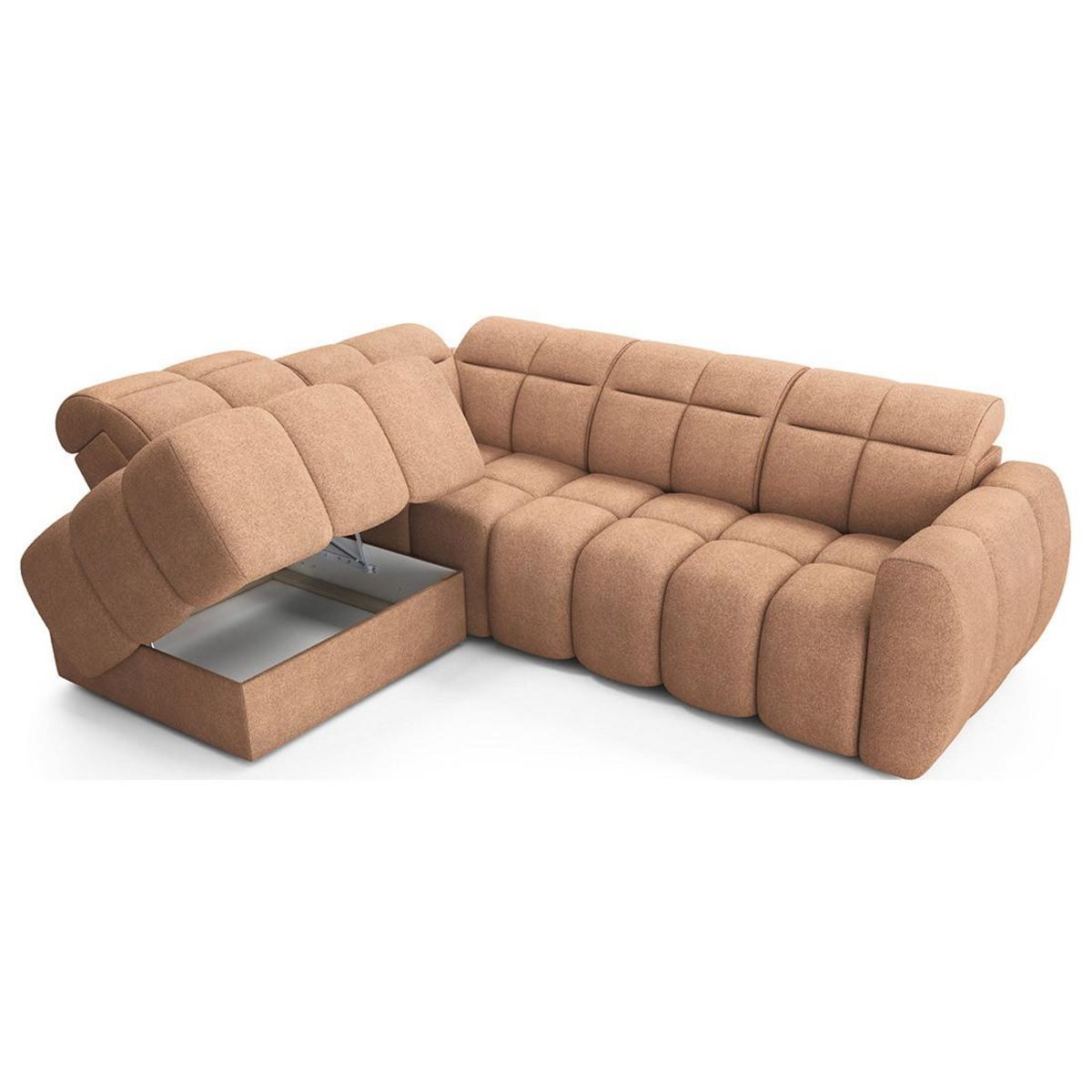 BEST MOBILIER Basile - canapé d'angle gauche 4 places assise extensible électrique avec coffre en tissu texturé