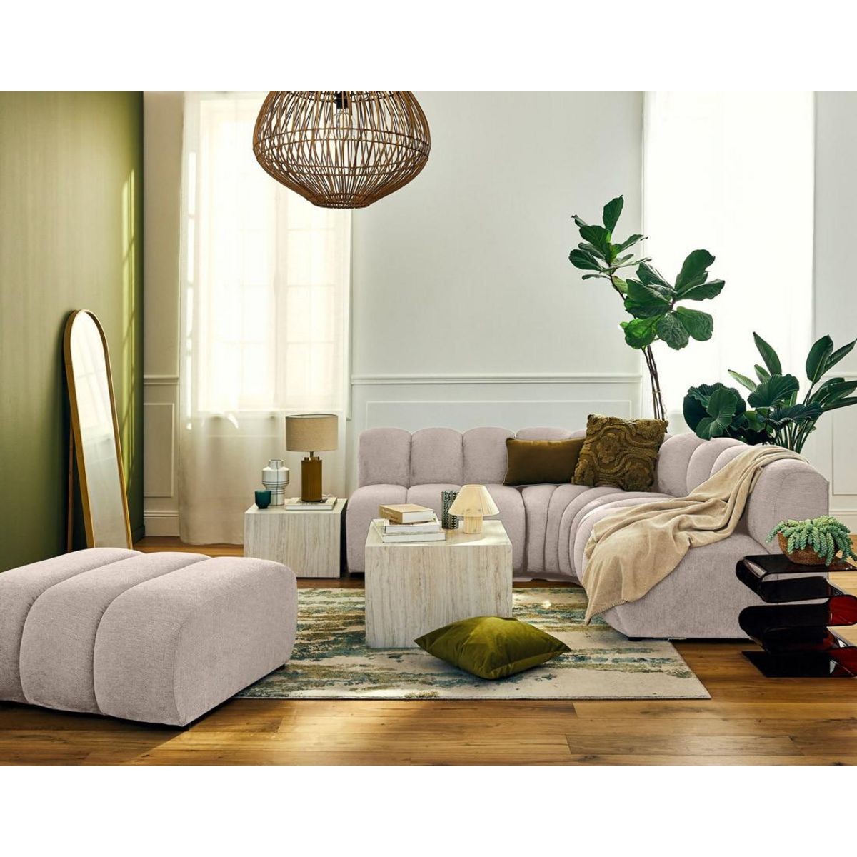 LISA DESIGN Debbie - canapé modulable d'angle réversible 4 places sans accoudoirs en tissu texturé