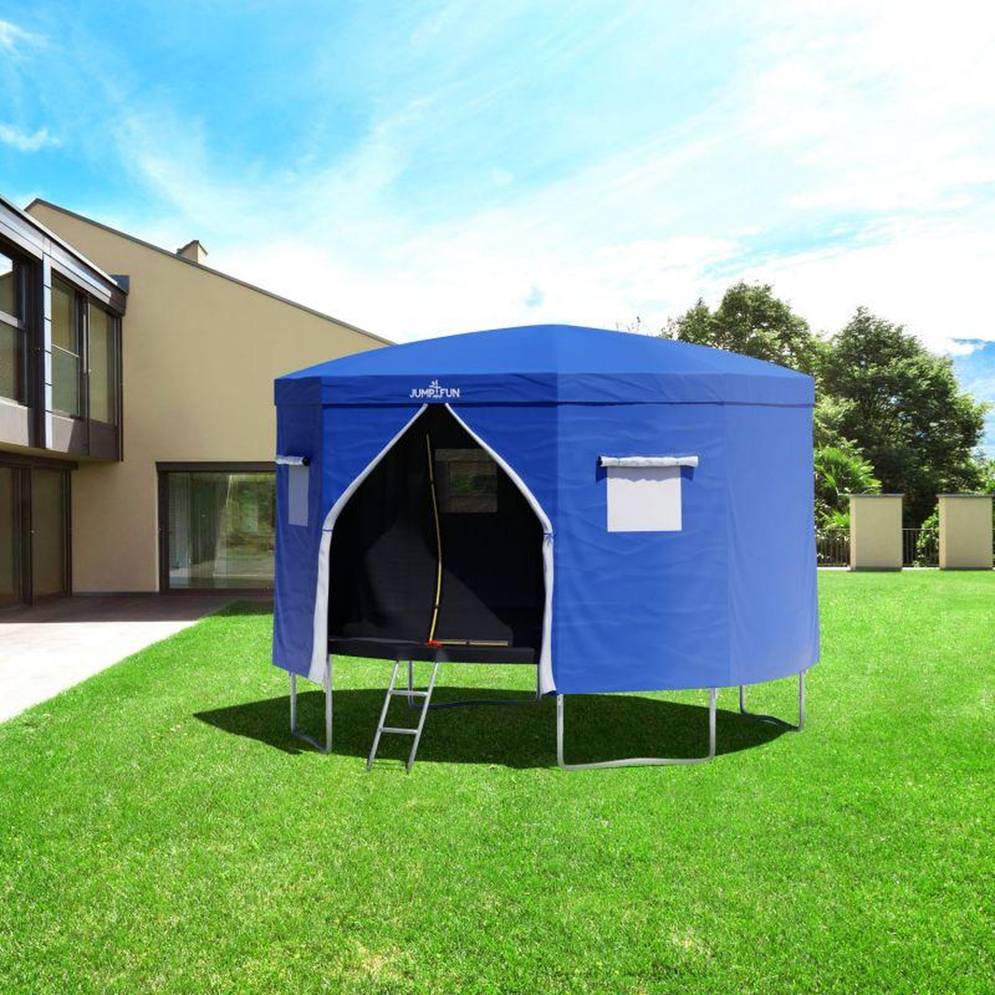 Voir la diapositive 2 : JUMP4FUN Tente cabane pour trampoline 12FT-366cm - Bleu