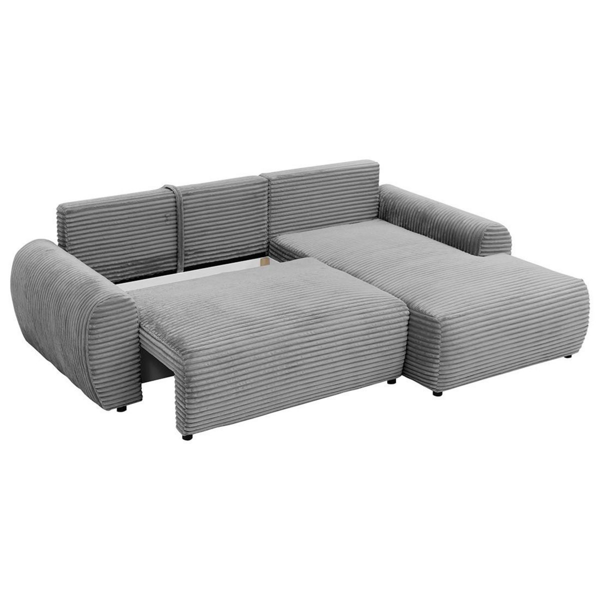 BEST MOBILIER Silvano - canapé d'angle droit 4 places convertible avec coffre en velours côtelé grosses côtes