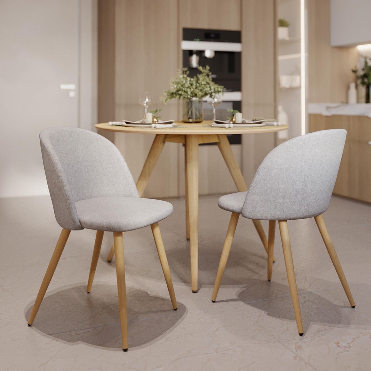 Rendez vous déco Lot de 2 chaises en tissu bleu et pieds en métal effet bois - Cozy