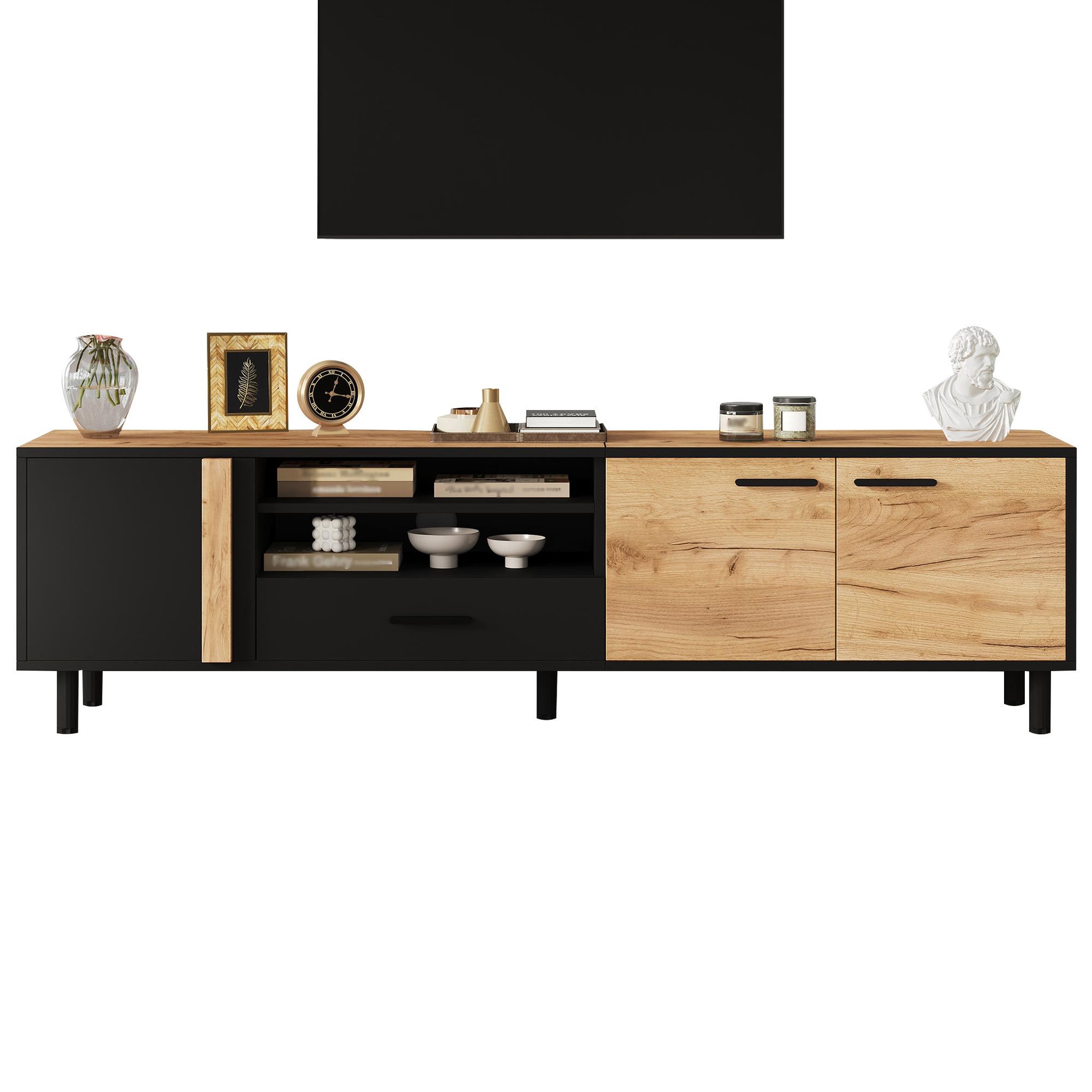 MERAX Meuble tv naturel+noir 180 cm panneau de particules