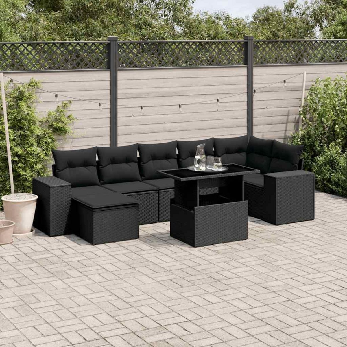 VIDAXL Salon de jardin 8 pcs avec coussins noir resine tressee