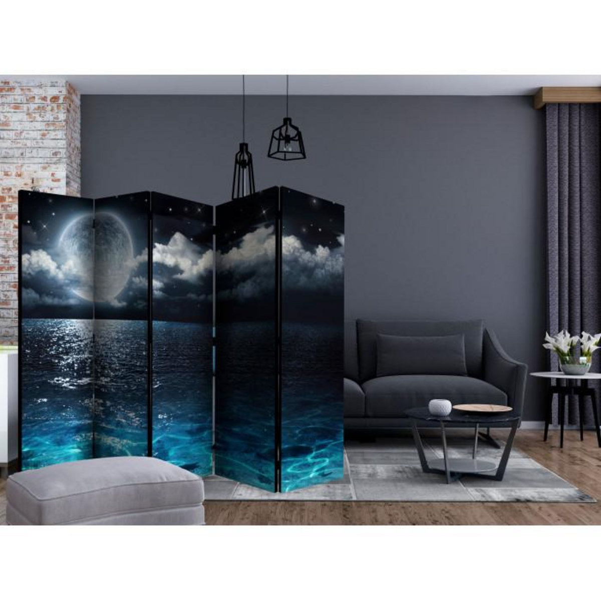 Paris Prix Paravent 5 Volets  Blue Lagoon  172x225cm