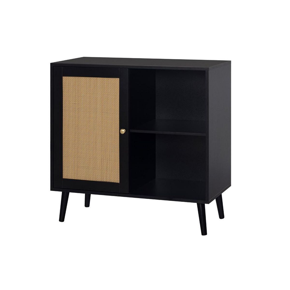 BEST MOBILIER Goto - buffet haut - noir et cannage - 80 cm